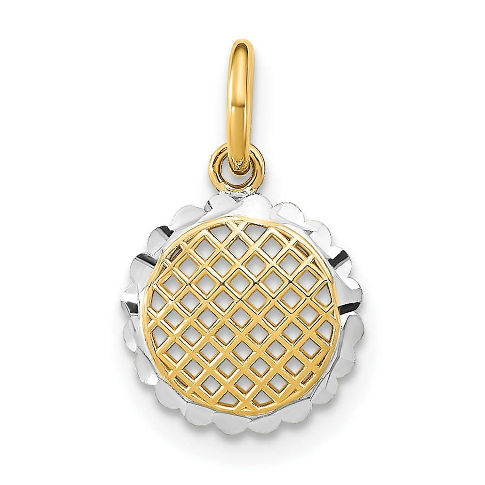 14K Yellow Gold with White Rhodium with Diamond-cut Mini Sunflower Charm Pendant