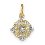 Load image into Gallery viewer, 14K Yellow Gold with White Rhodium Diamond-cut Mini Filigree Medallion Charm Pendant
