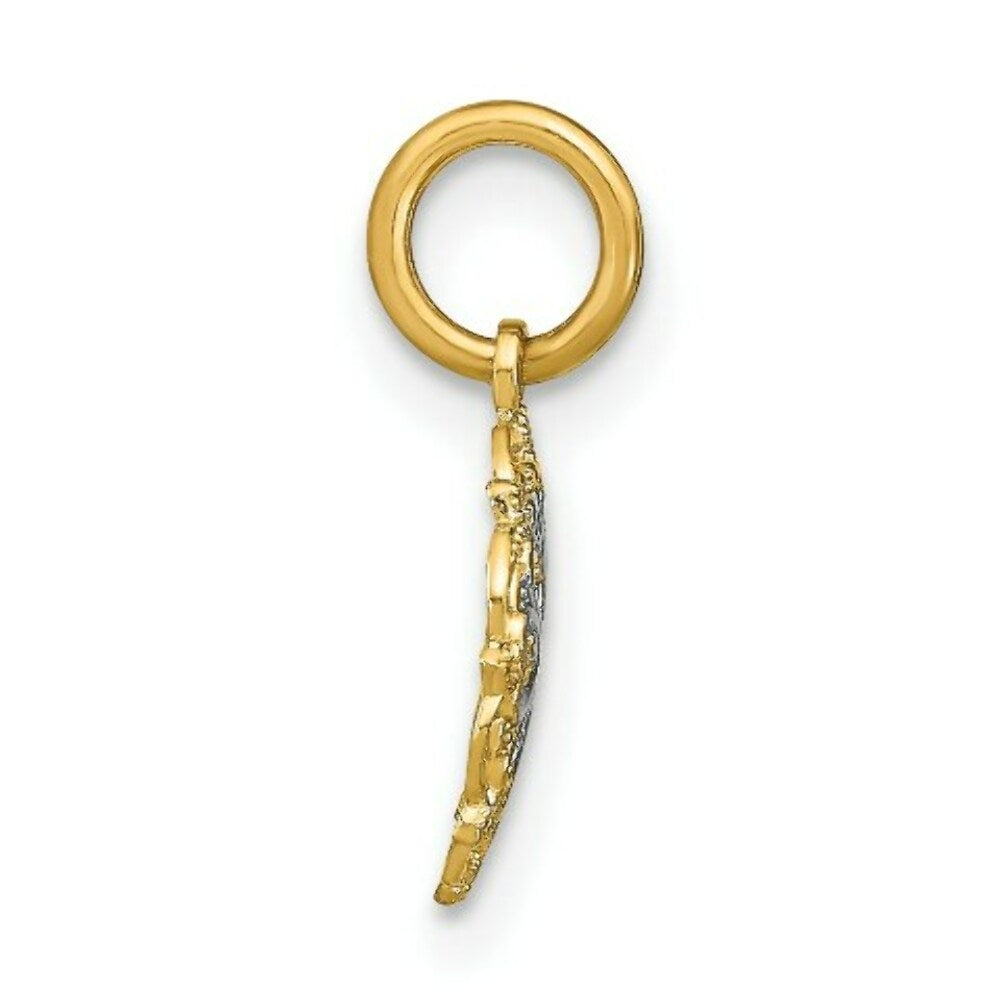 14K Yellow Gold with White Rhodium Filigree Hearts Charm Pendant
