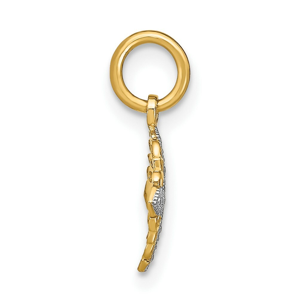 14K Yellow Gold with White Rhodium Mini Cross Medallion Charm Pendant