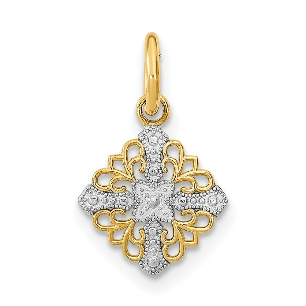 14K Yellow Gold with White Rhodium Mini Cross Medallion Charm Pendant