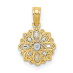 Load image into Gallery viewer, 14K Yellow Gold with White Rhodium with Diamond-cut Mini Filigree Flower Charm Pendant
