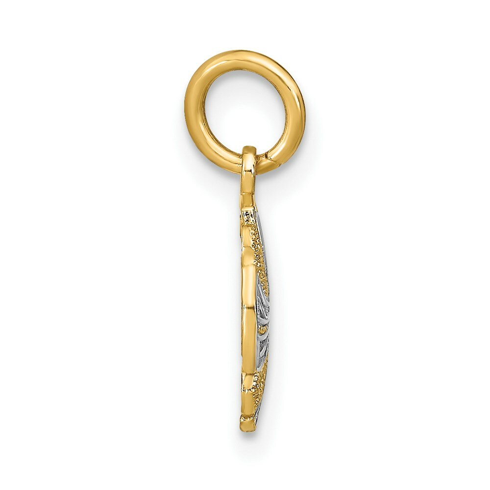 14K Yellow Gold with White Rhodium with Diamond-cut Mini Pinwheel Medallion Charm Pendant