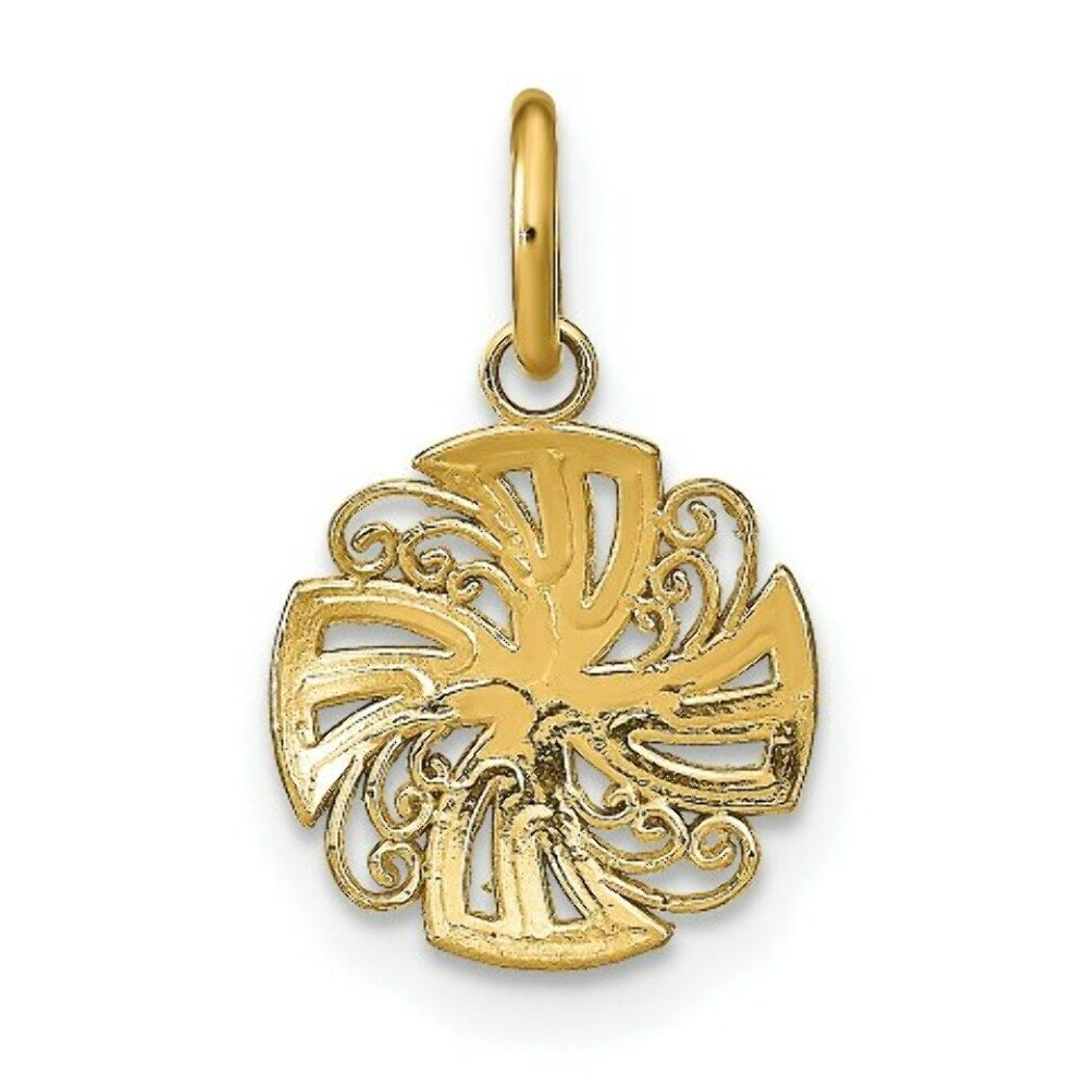 14K Yellow Gold with White Rhodium with Diamond-cut Mini Pinwheel Medallion Charm Pendant