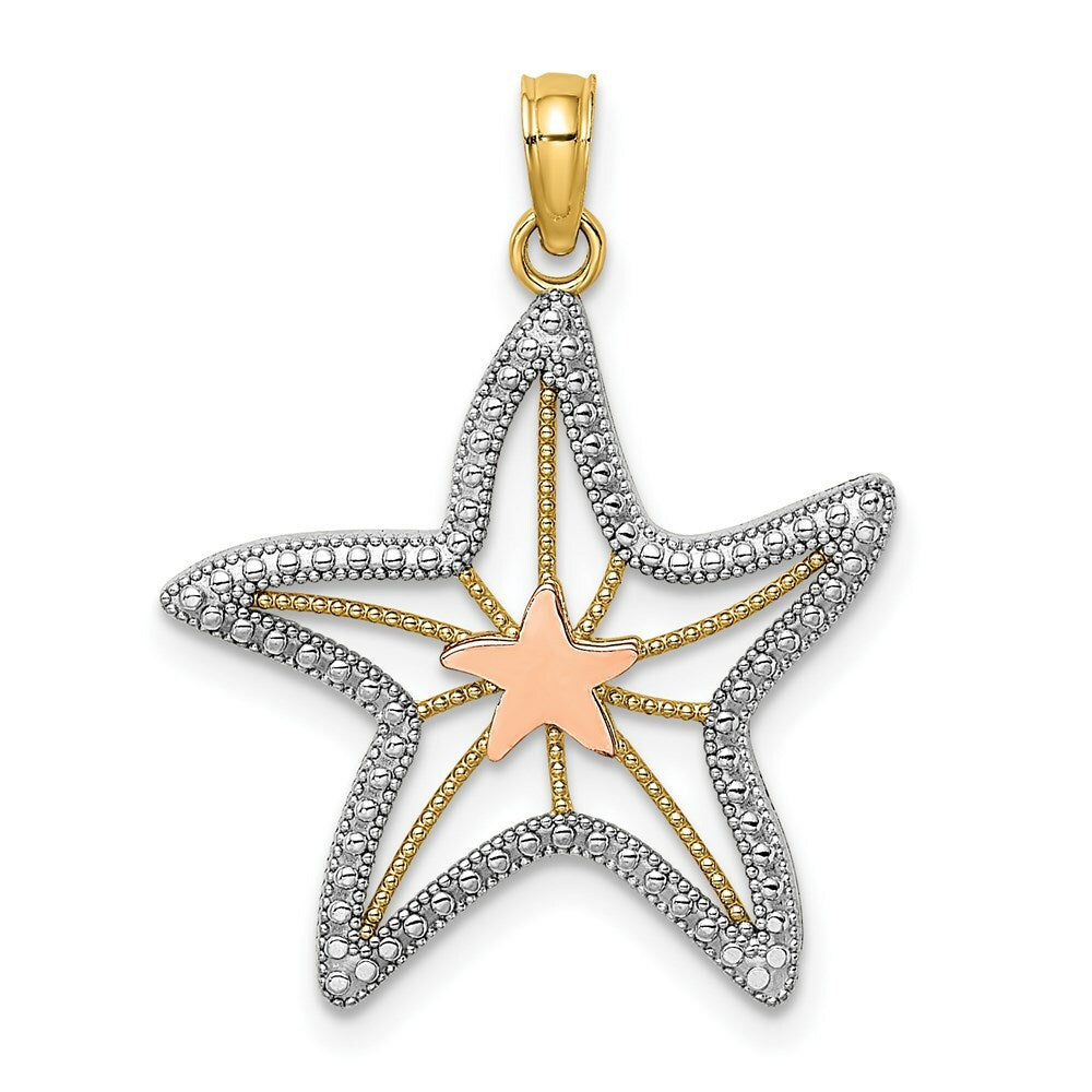 14K Tri-Color Gold Small Cut-Out Small Starfish Charm Pendant