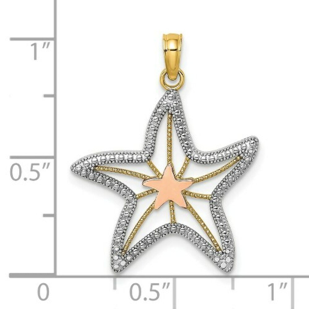 14K Tri-Color Gold Small Cut-Out Small Starfish Charm Pendant