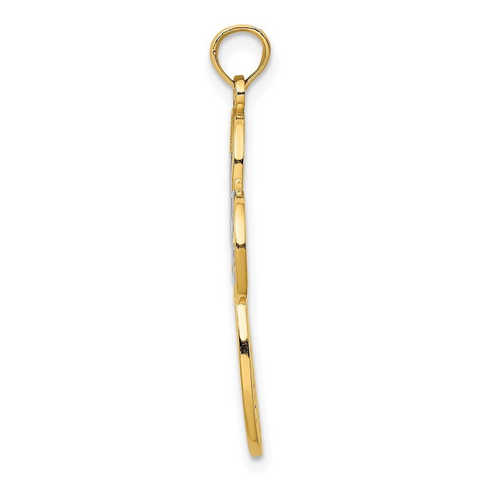 14K Yellow Gold with White Rhodium Diamond-cut Filigree Cross Charm Pendant