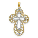 Load image into Gallery viewer, 14K Yellow Gold with White Rhodium Diamond-cut Filigree Cross Charm Pendant
