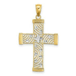 Load image into Gallery viewer, 14K Yellow Gold with White Rhodium Diamond-cut with Cut-Out Cross Charm Pendant
