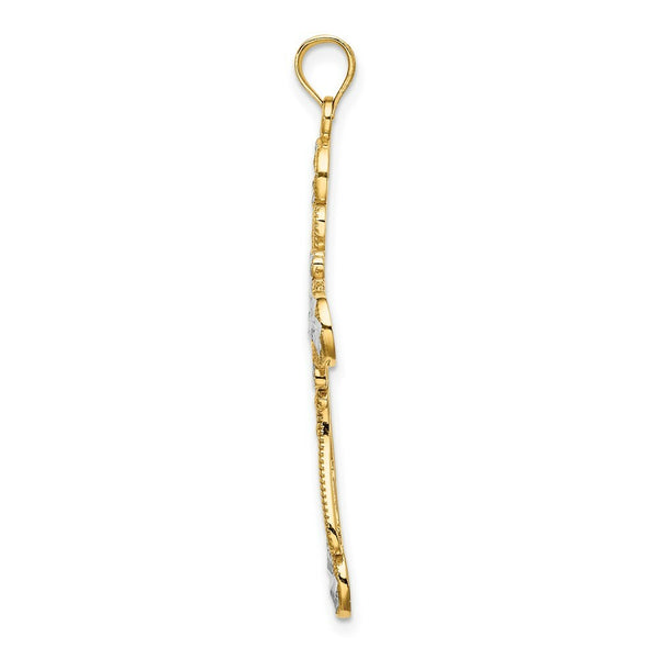 14K Yellow Gold with White Rhodium Diamond-cut Circles Cross Charm Pendant Cross