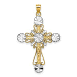 Load image into Gallery viewer, 14K Yellow Gold with White Rhodium Diamond-cut Circles Cross Charm Pendant Cross
