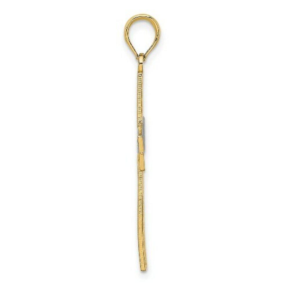 14K Yellow Gold with White Rhodium Diamond-cut with Cut-Out Cross Charm Pendant