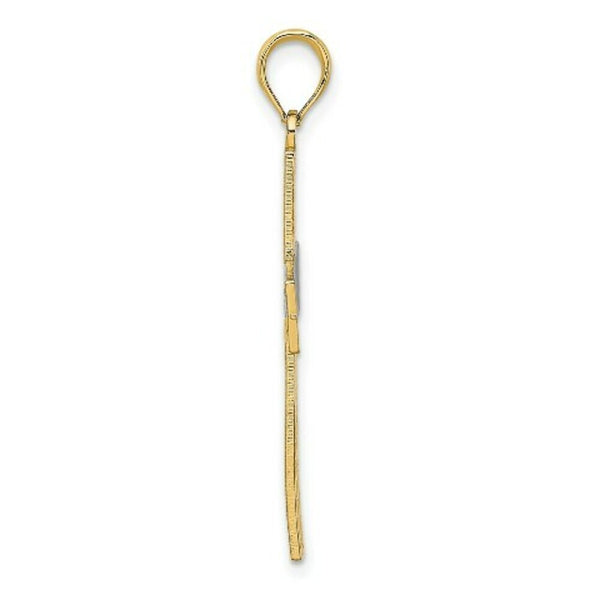 14K Yellow Gold with White Rhodium Diamond-cut with Cut-Out Cross Charm Pendant