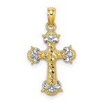 Load image into Gallery viewer, 14K Yellow Gold with White Rhodium with Diamond-cut Fleur-De-Lis Cross Charm Pendant
