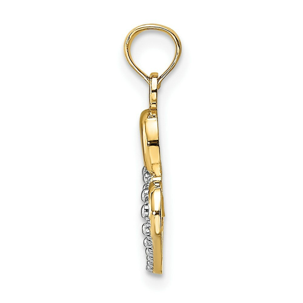 14K Yellow Gold with White Rhodium Polished with Textured Intertwined Hearts Charm Pendant