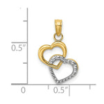 Load image into Gallery viewer, 14K Yellow Gold with White Rhodium Polished with Textured Intertwined Hearts Charm Pendant
