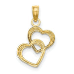 Load image into Gallery viewer, 14K Yellow Gold with White Rhodium Polished with Textured Intertwined Hearts Charm Pendant
