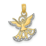 Load image into Gallery viewer, 14K Yellow Gold with White Rhodium Polished Textured Cut-Out Angel With Hope Charm Pendant
