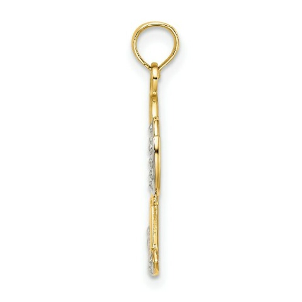 14K Yellow Gold with White Rhodium Polished with Textured Angel With Faith Charm Pendant