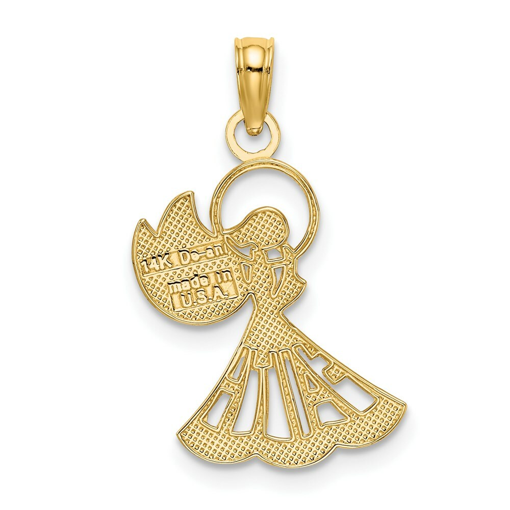 14K Yellow Gold with White Rhodium Polished with Textured Angel With Faith Charm Pendant