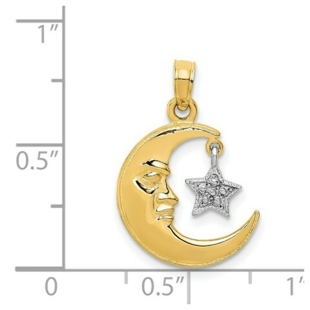 14K Two-tone Gold Polished Open-Backed Half Moon & Star Pendant