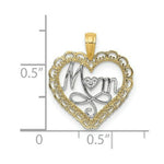 Load image into Gallery viewer, 14K Yellow Gold with White Rhodium Cut-Out Mom Inside Scallop Heart Charm Pendant
