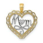 Load image into Gallery viewer, 14K Yellow Gold with White Rhodium Cut-Out Mom Inside Scallop Heart Charm Pendant

