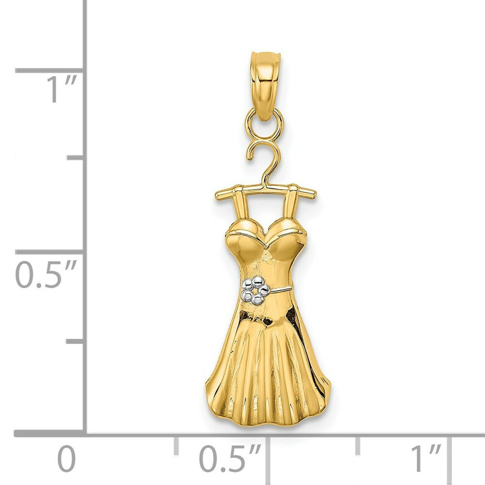 14K Yellow Gold with White Rhodium Dress With Flower Charm Pendant