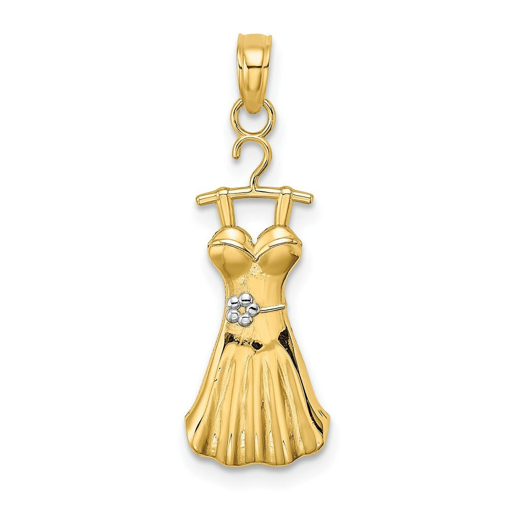 14K Yellow Gold with White Rhodium Dress With Flower Charm Pendant