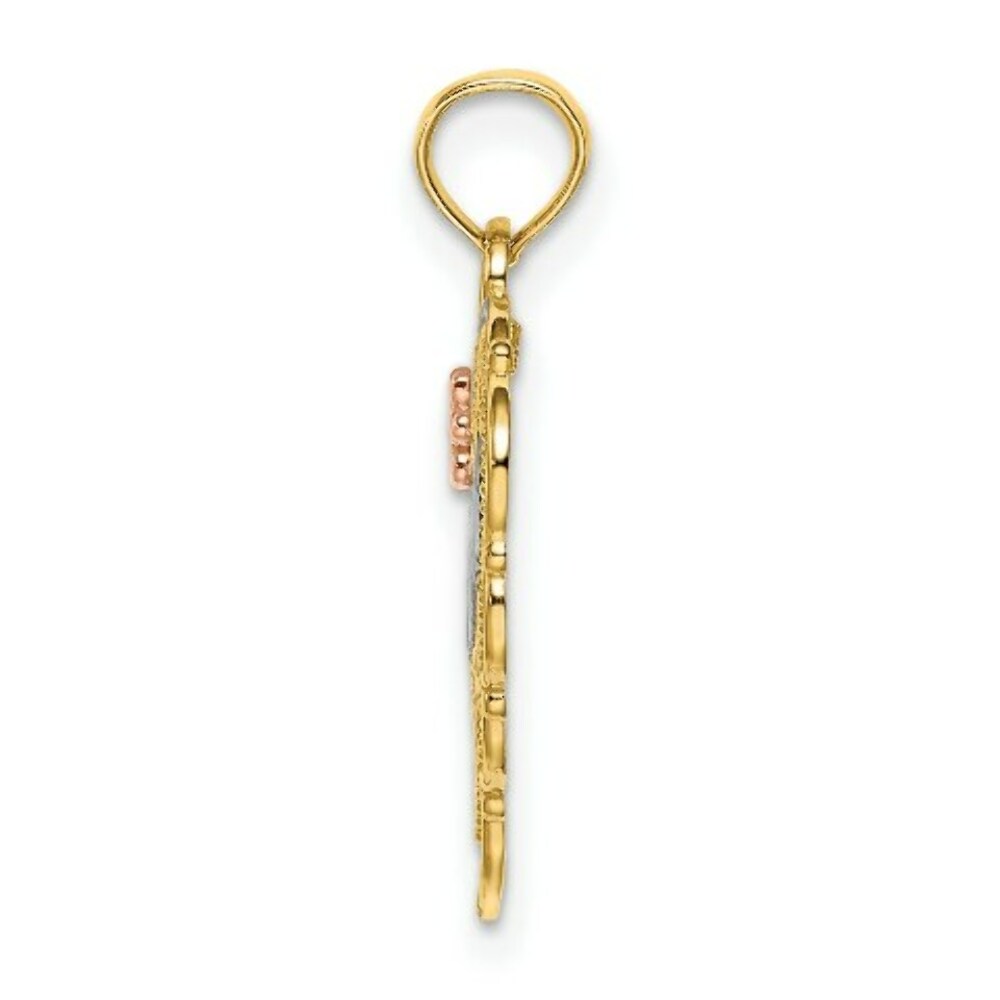 14K Two-Tone Gold With Mom Heart With Flower Charm Pendant