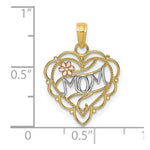 Load image into Gallery viewer, 14K Two-Tone Gold With Mom Heart With Flower Charm Pendant
