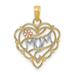 Load image into Gallery viewer, 14K Two-Tone Gold With Mom Heart With Flower Charm Pendant
