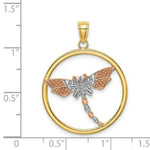 Load image into Gallery viewer, 14K Tri-Color Gold Textured Dragonfly in Round Frame Charm Pendant
