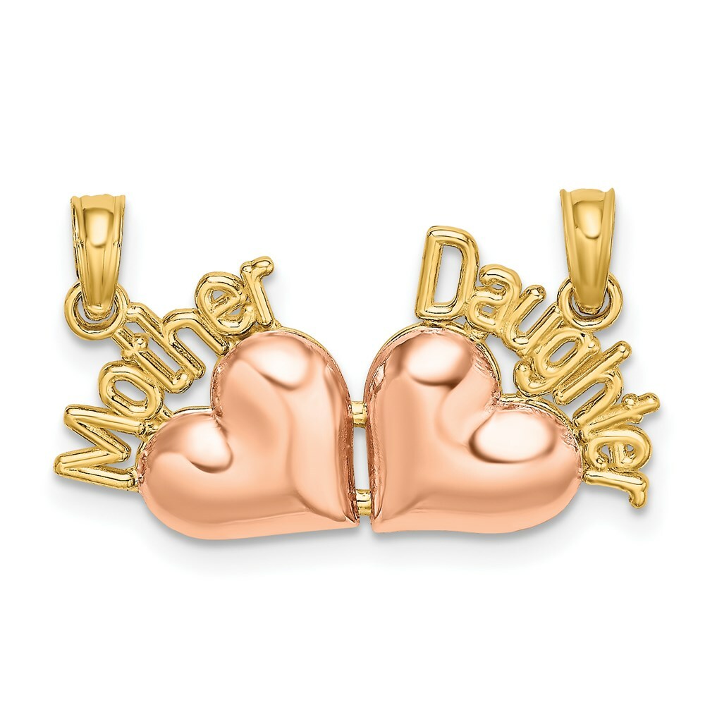 14K Two-Tone Gold Mother & Daughter Breakable Hearts Charm Pendant