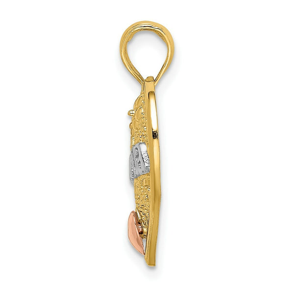 14K Tri-Color Gold Grandma In Filigree Heart Charm Pendant