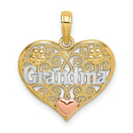 Load image into Gallery viewer, 14K Tri-Color Gold Grandma In Filigree Heart Charm Pendant

