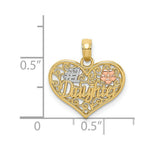Load image into Gallery viewer, 14K Tri-Color Gold #1 DAUGHTER In Heart With Flowers Charm Pendant
