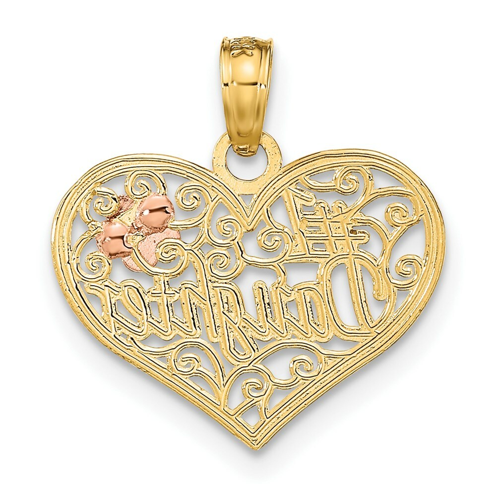14K Tri-Color Gold #1 DAUGHTER In Heart With Flowers Charm Pendant