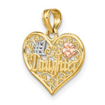 Load image into Gallery viewer, 14K Tri-Color Gold #1 DAUGHTER In Heart With Flowers Charm Pendant
