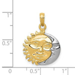 Load image into Gallery viewer, 14K Two-tone Gold Solid Polished 3-Dimensional Sun &amp; Moon Pendant
