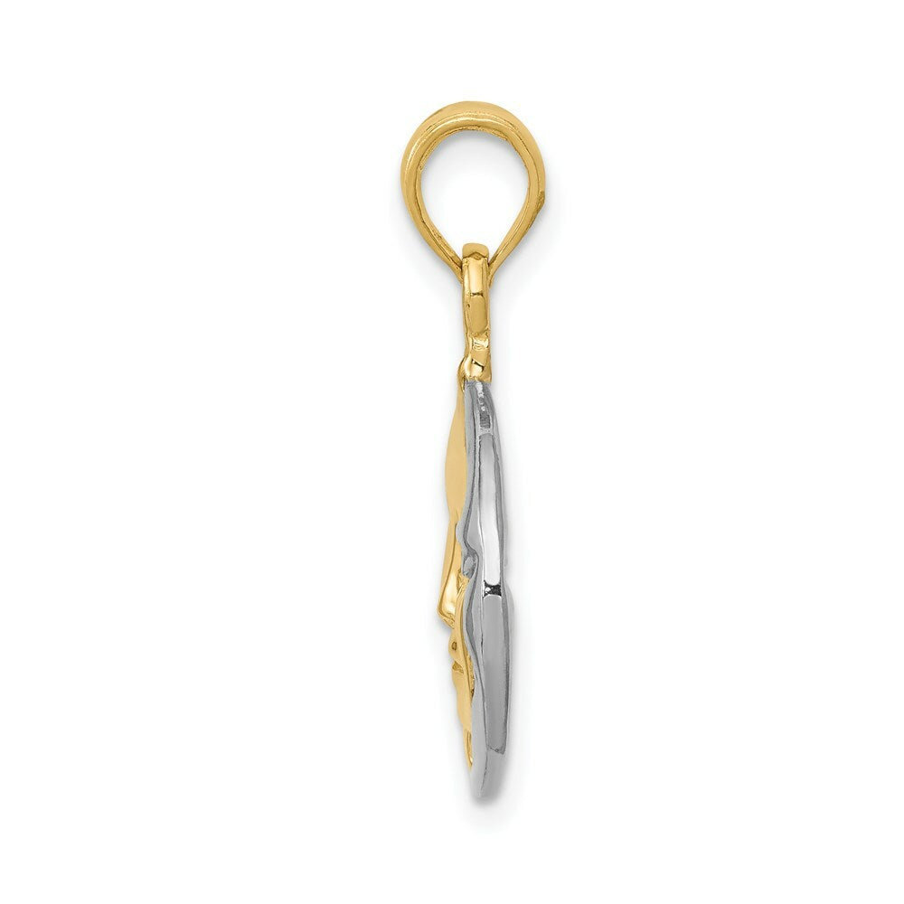 14K Two-tone Gold Solid Polished 3-Dimensional Sun & Moon Pendant