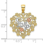 Load image into Gallery viewer, 14K Tri-Color Gold I Love You In Filligree Heart &amp; Flower Charm Pendant
