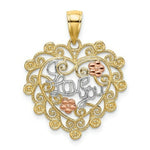 Load image into Gallery viewer, 14K Tri-Color Gold I Love You In Filligree Heart &amp; Flower Charm Pendant

