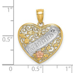 Load image into Gallery viewer, 14K Tri-Color Gold Grandma In Filigree Heart With Flowers Charm Pendant
