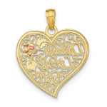 Load image into Gallery viewer, 14K Tri-Color Gold DADDY'S LITTLE GIRL Filigree Heart With Flowers Charm Pendant
