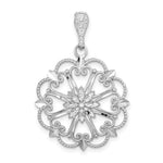 Load image into Gallery viewer, 14K White Gold Starbust With Heart and Diamond-cut Beaded Scallop Edge Charm Pendant
