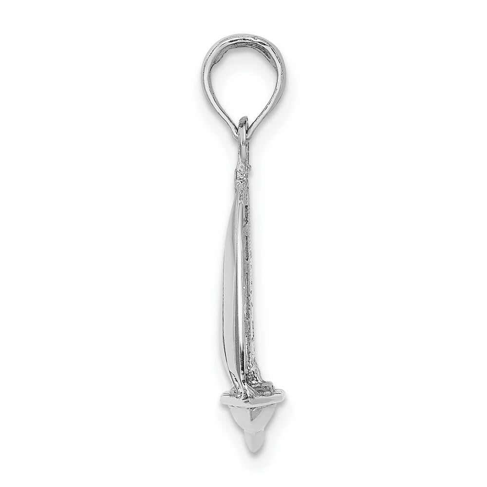 14K White Gold Polished 3-D Sailboat Charm Pendant