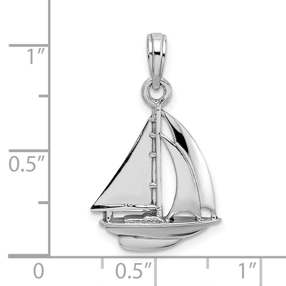 14K White Gold Polished 3-D Sailboat Charm Pendant