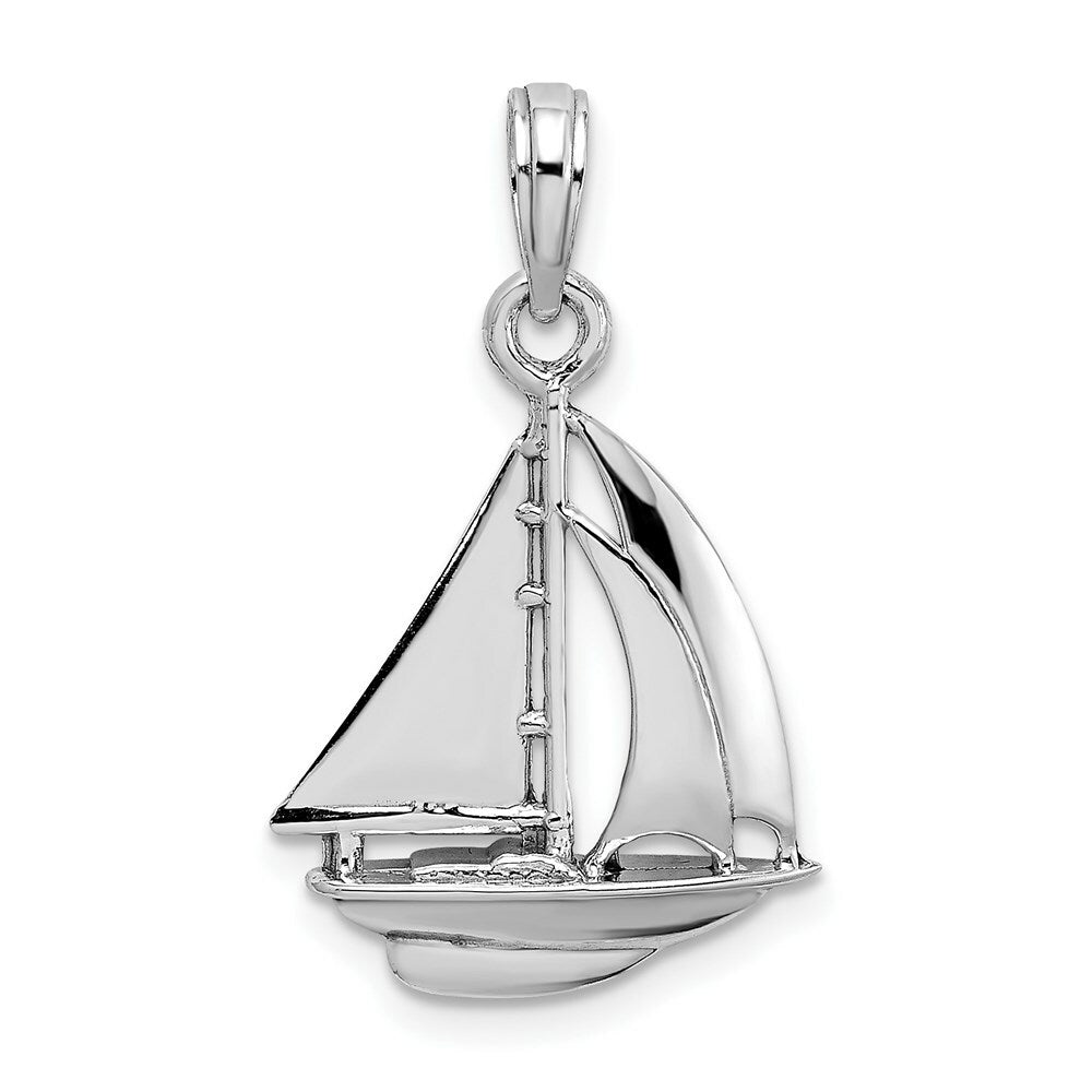 14K White Gold Polished 3-D Sailboat Charm Pendant