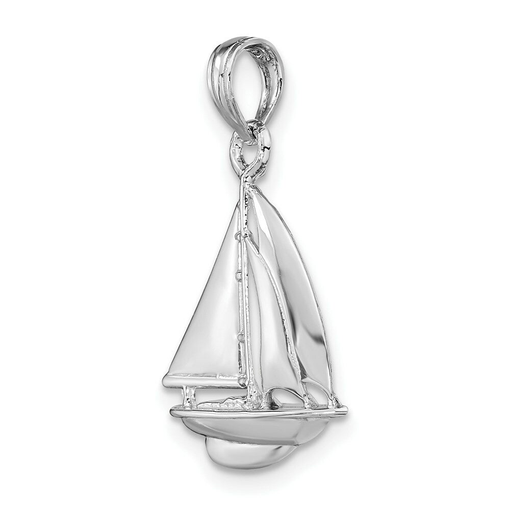 14K White Gold Polished 3-D Sailboat Charm Pendant